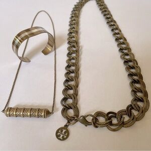 Tory Burch & Lillian Vernon vintage brass jewelry set necklaces and bracelet